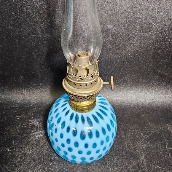 Fenton Blue Lantern with Hobnail‎ Glass Accents - Picture 1 of 8